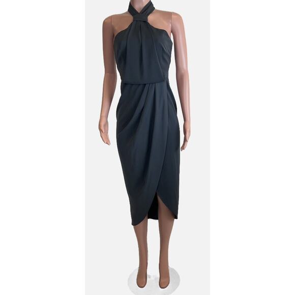 Shona Joy Revolve Core Knot Dress Size 4 Gray Draped Halter Tulip Hem Runs Small - Picture 1 of 16